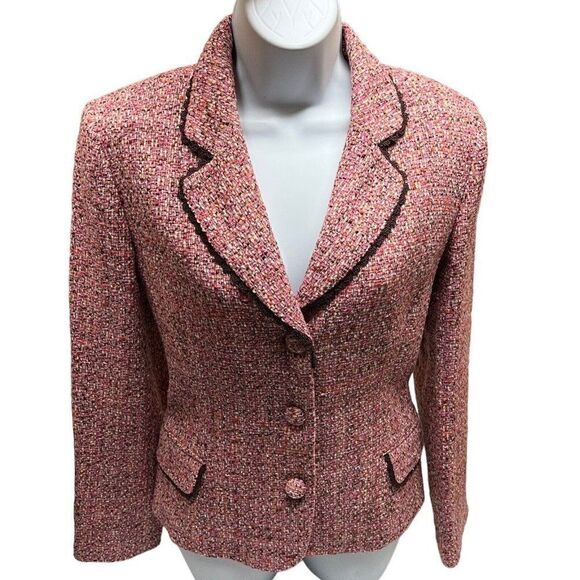 Neiman Marcus Blazer 10 VTG Wool Blend Tweed Jacket Coat Lace Trim Feminine Work - Picture 15 of 16